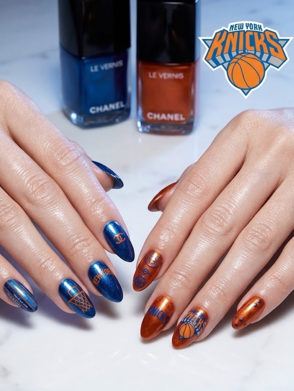 Chanel Le Vernis duo includes #369 Alchimiste and #419 Legende NY KNICKS nails